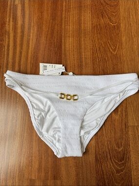 Trina Turk White Textured Bikini Bottom with Gold Hardware